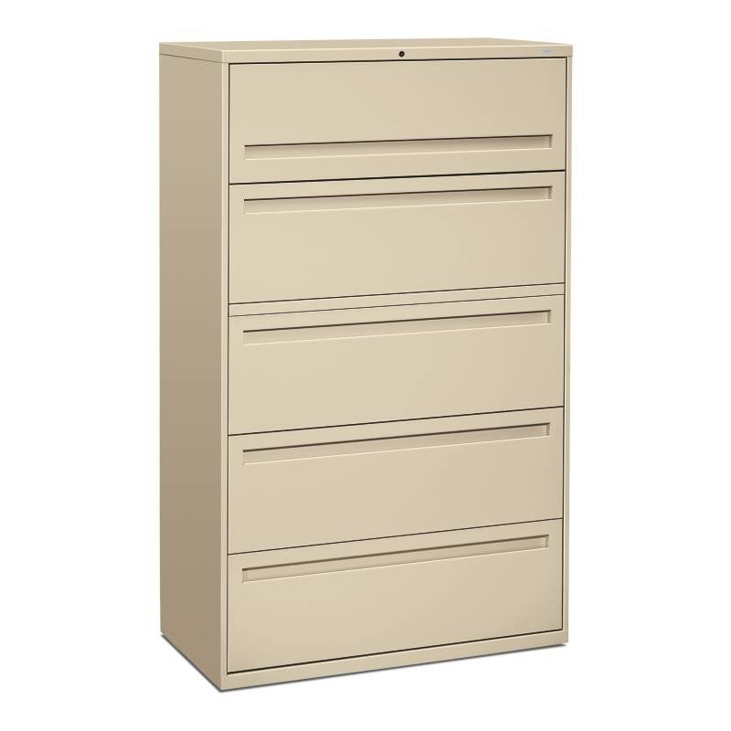 HON Brigade 700 Series Lateral File | 5 Drawers | Full Integral Pull | 42"W x 19-1/4"D x 67"H | Putty Finish