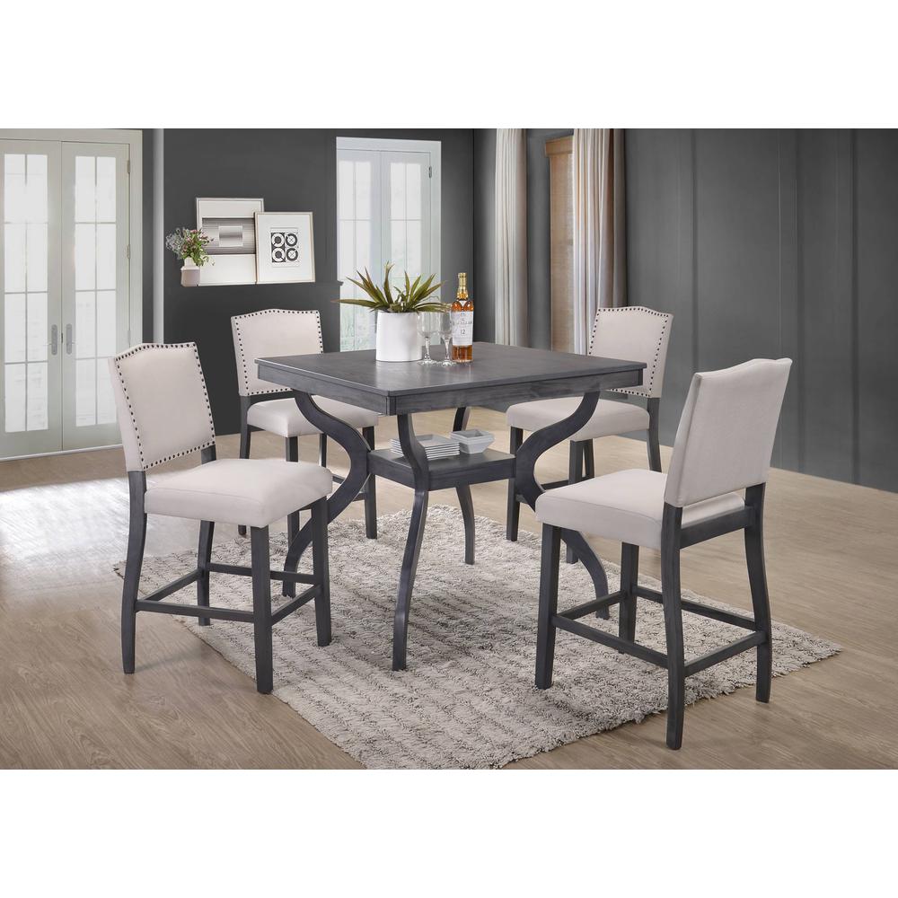 Best Quality Furniture 5 PC Dining Set: 1 Counter Height Dining Table and 4 Upholestered Counter Height Chairs with Nailhead Trim and Footrest