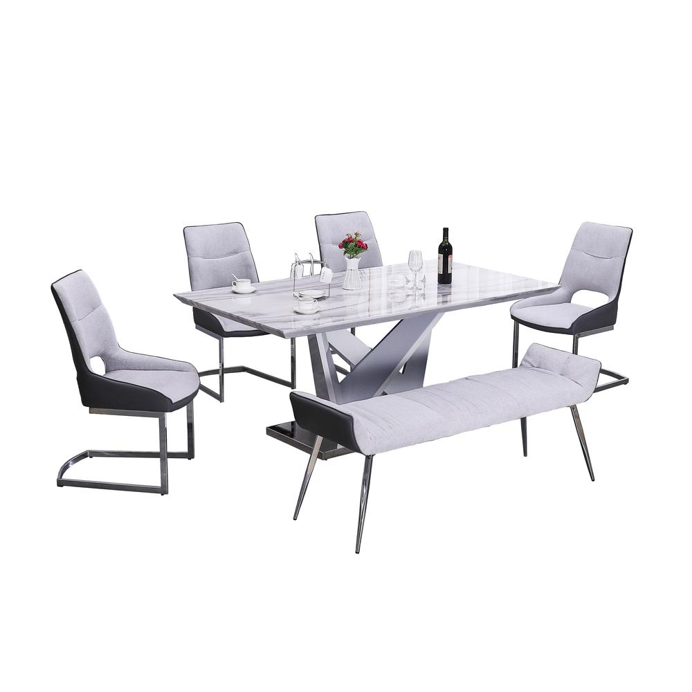 Best Quality Furniture 6PC Dining Set: 1 Faux Marble Top Dining Table, 4 Side Chairs, and 1 Bench