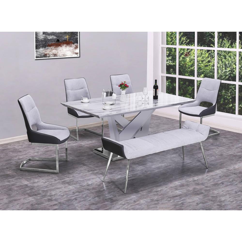 Best Quality Furniture 6PC Dining Set: 1 Faux Marble Top Dining Table, 4 Side Chairs, and 1 Bench