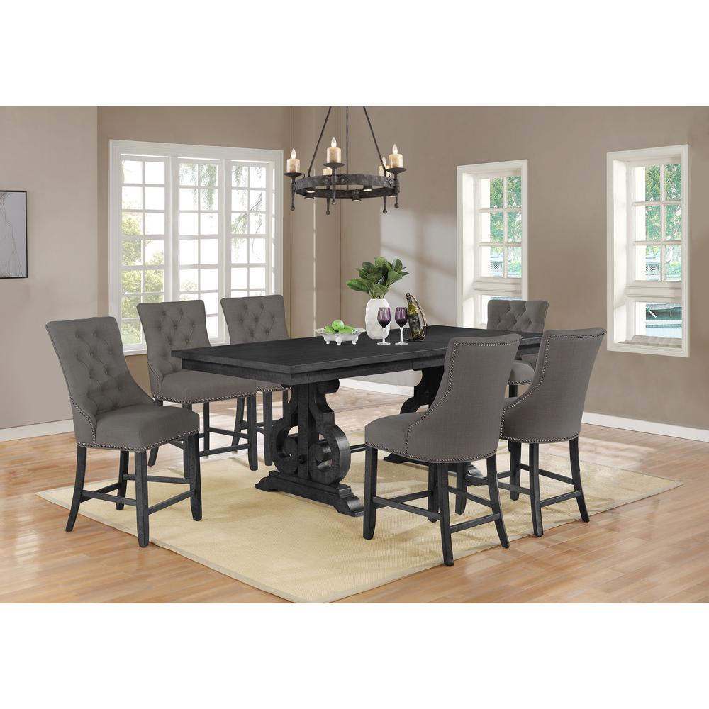 Best Quality Furniture 7pc Counter Height Extendable Dining Set, 6 Chairs in Dark Grey, Table w/Center 18" Leaf