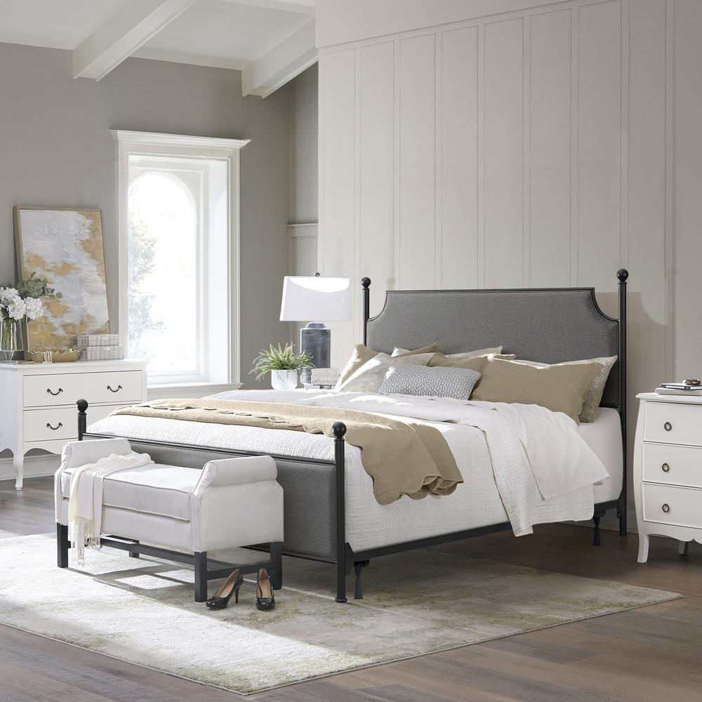 Hillsdale Furniture McArthur King Metal and Upholstered Bed, Matte Black with Gray Fabric