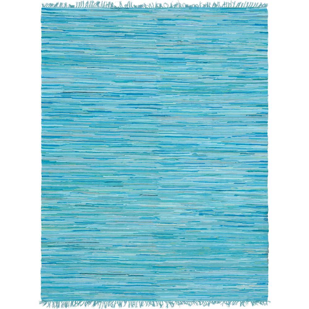 Unique Loom Striped Chindi Cotton Rug, Turquoise (8' 0 x 10' 0)
