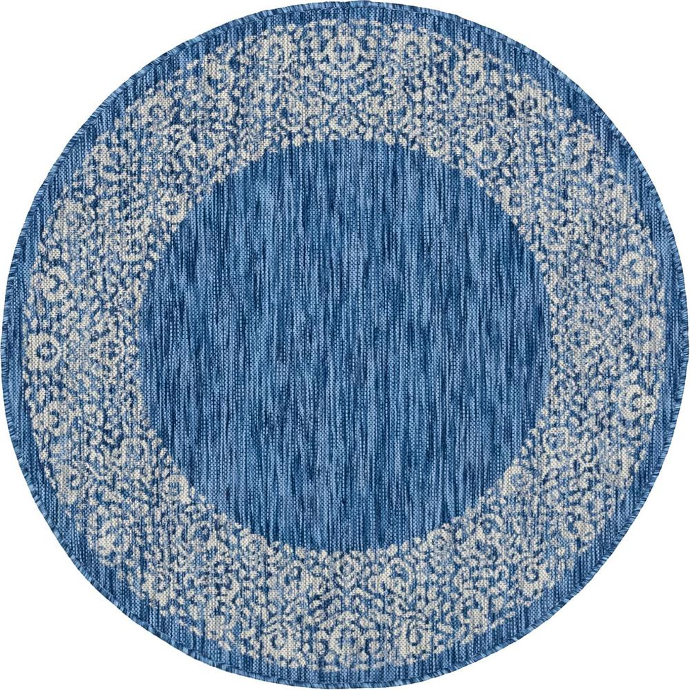 Unique Loom Outdoor Floral Border Rug, Blue (4' 0 x 4' 0)