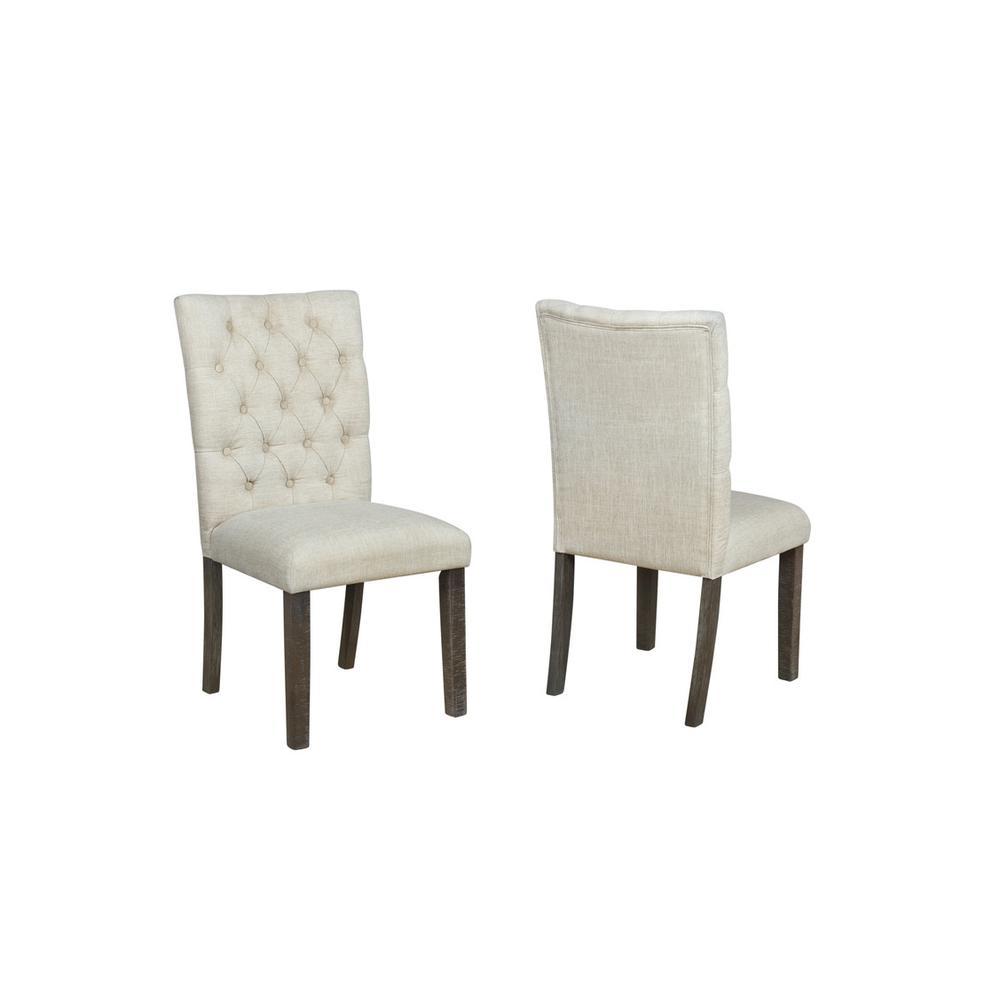 Best Quality Furniture Classic Upholstered Side Chair Tufted in Linen Fabric, Set of 2, Beige
