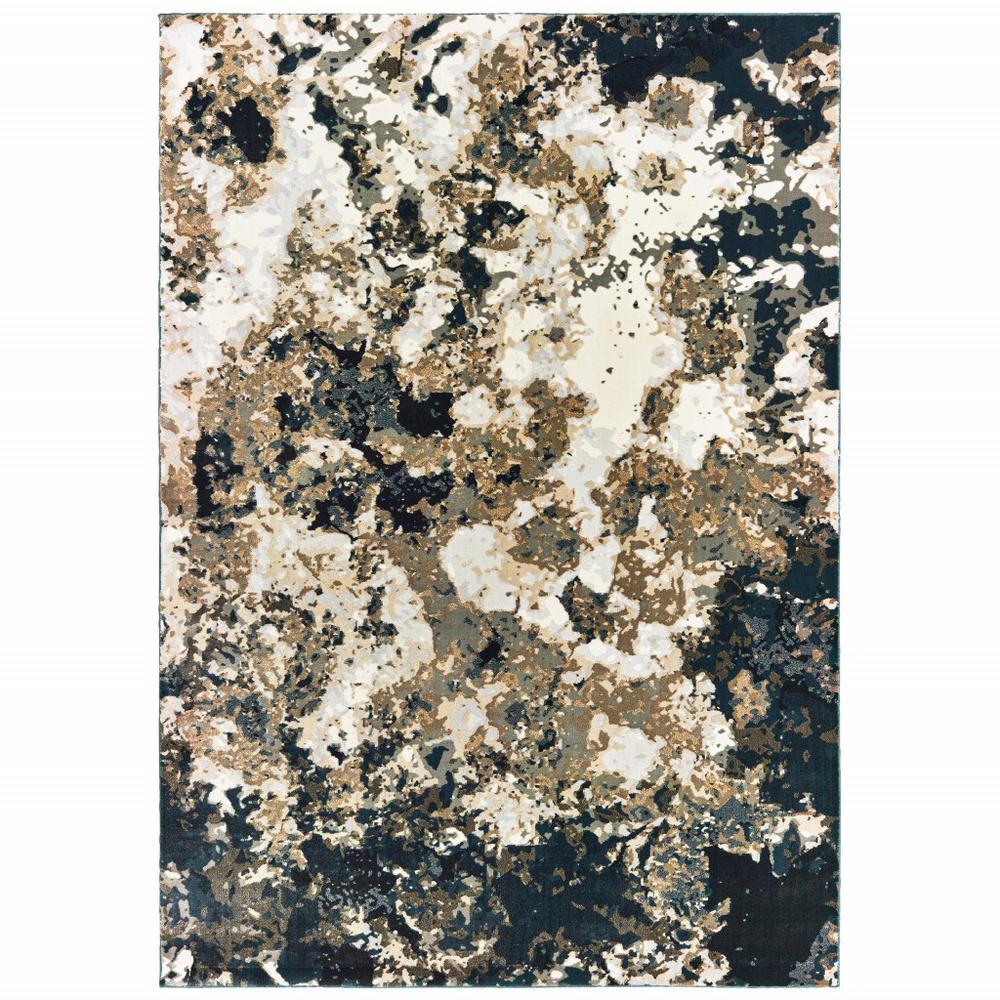 HomeRoots Home Decor 9' x 12' Ivory Navy Abstract Marble Indoor Area Rug - 384242