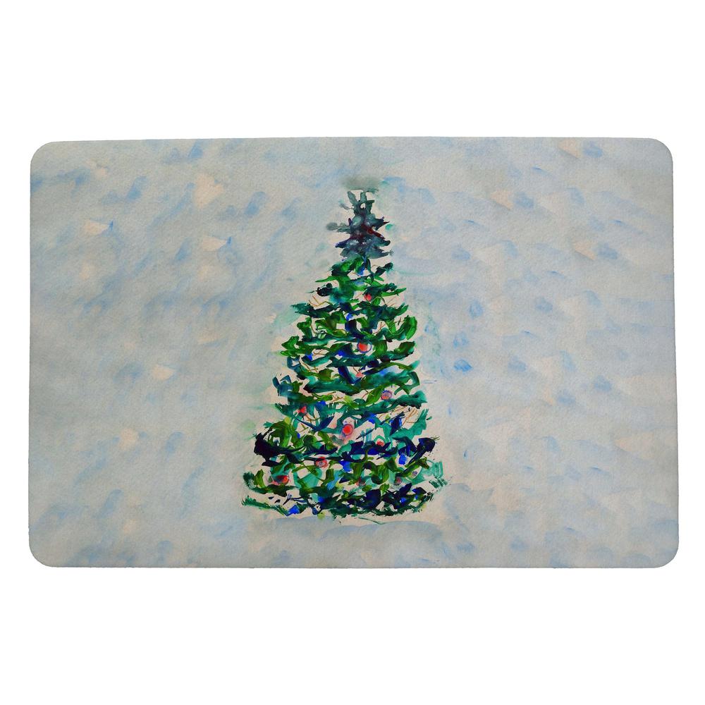 Betsy Drake Interiors Blue Lights Christmas Tree Door Mat 18x26