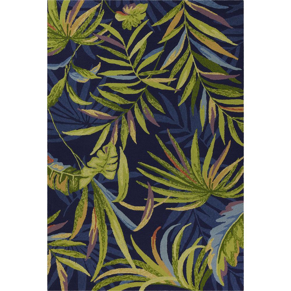 HomeRoots Home Decor 5' x 7' Ink Blue Tropical Leaves UV Treated Indoor Outdoor Area Rug - 352784
