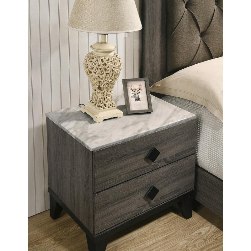 Best Quality Furniture Madelyn night stand in Rustic Gray Walnut and Faux Marble Top