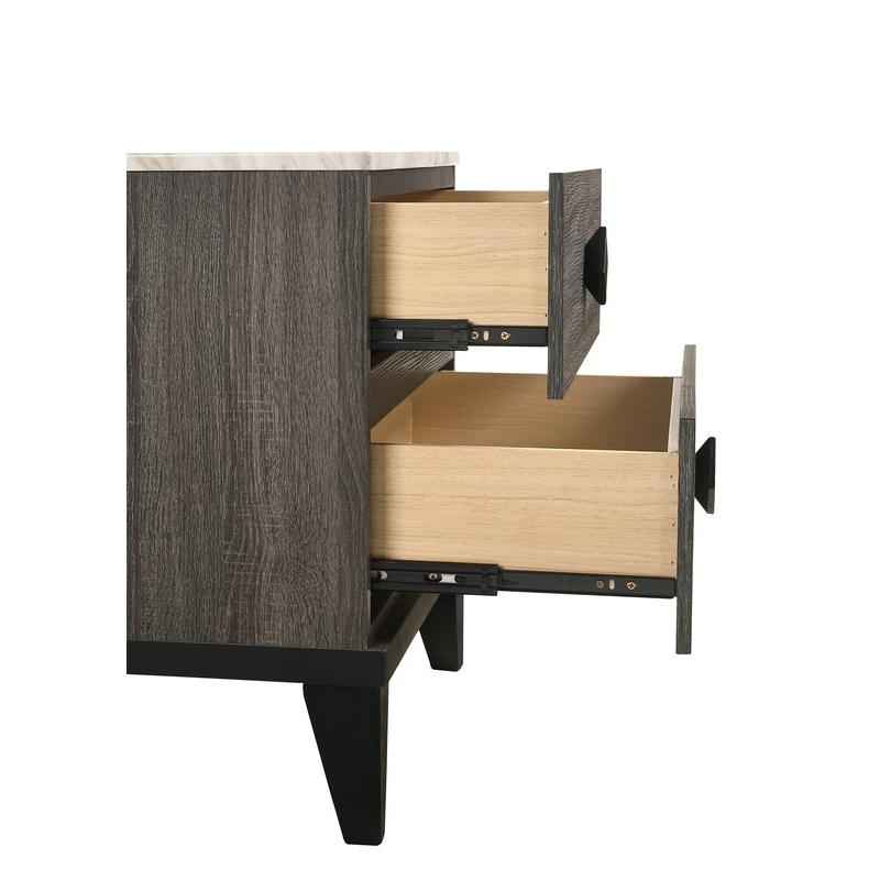 Best Quality Furniture Madelyn night stand in Rustic Gray Walnut and Faux Marble Top