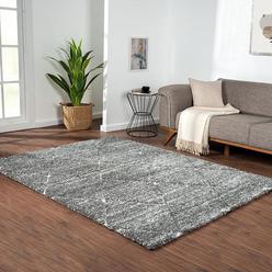 Madison Park 100% PP Frise Talas Trellis Area Rug in Grey and Cream - 3x5' SCATTER