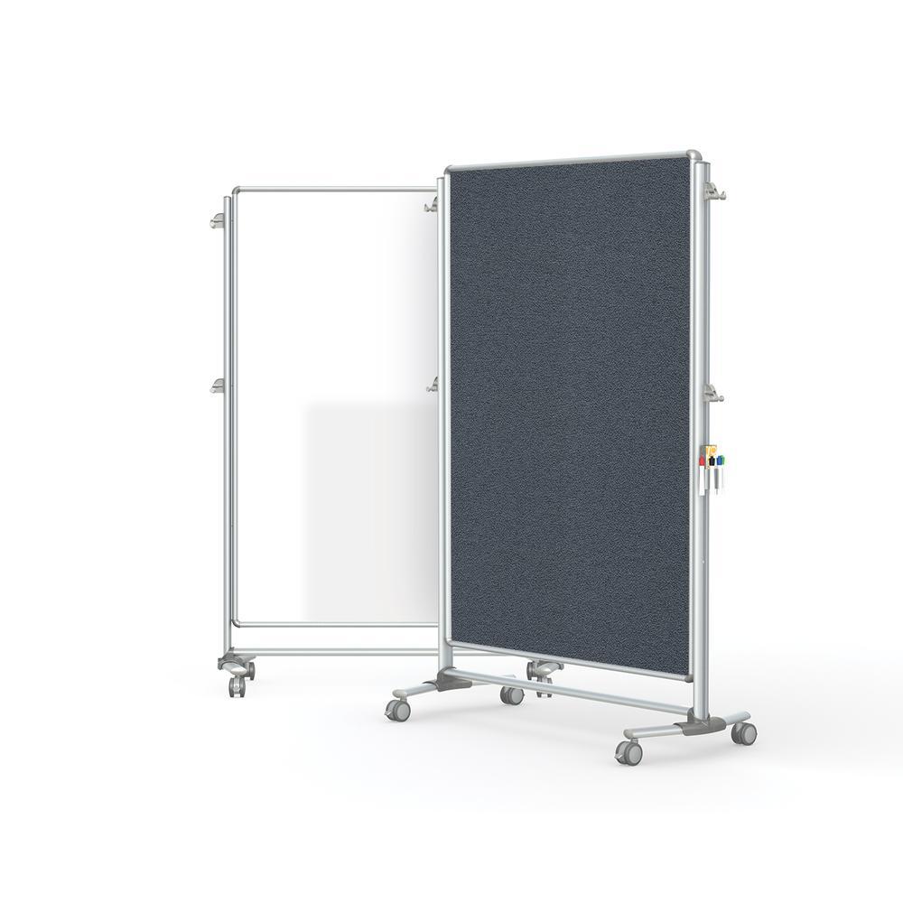 Ghent 76⅛" x 52⅜" Nexus Partition - 2-Sided Mobile Porcelain Magn WB/ Fabric TB Gray