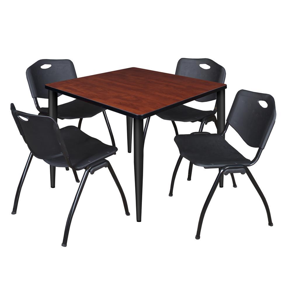 Regency Kahlo 36 in. Square Breakroom Table- Cherry Top, Black Base & 4 M Stack Chairs- Black