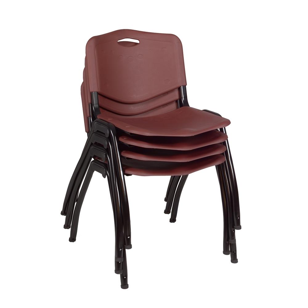 Regency Kee 30" Square Breakroom Table- Cherry/ Black & 4 'M' Stack Chairs- Burgundy