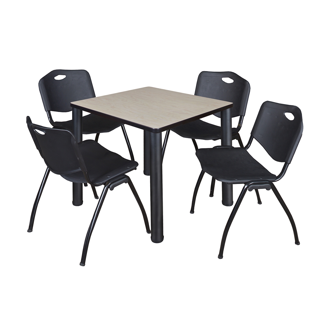 Regency Kee 30" Square Breakroom Table- Maple/ Black & 4 'M' Stack Chairs- Black