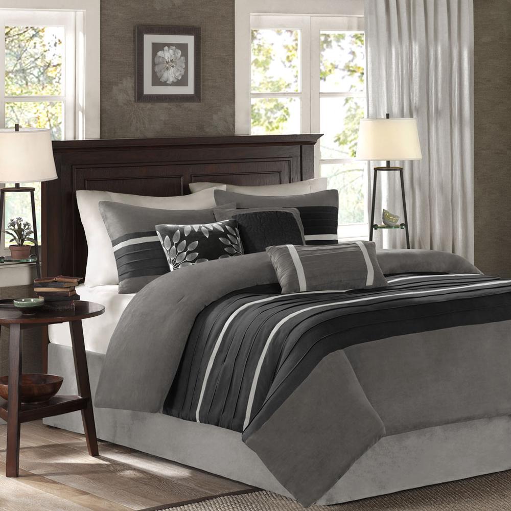 Madison Park 100% Polyester Faux Suede Pieced and Pintuck 7pcs Comforter Set,MP10-2585
