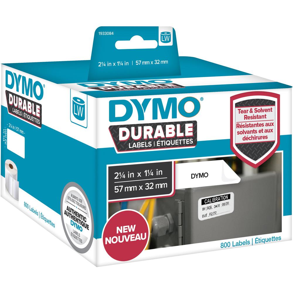 Dymo LW Durable Labels - 2 1/4" x 1 17/64" Length - Rectangle - White - Plastic - 1 Each