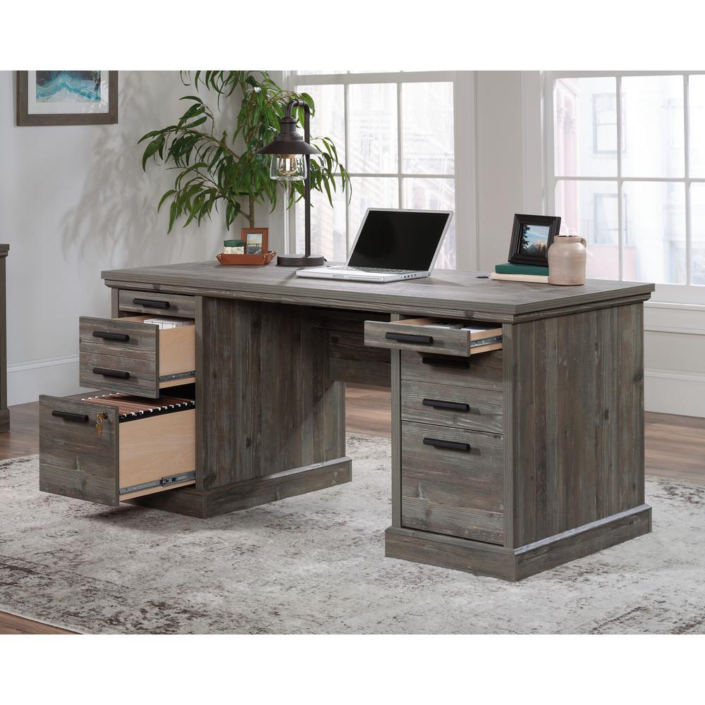Sauder Double Ped Executive Desk in Pebble Pine
