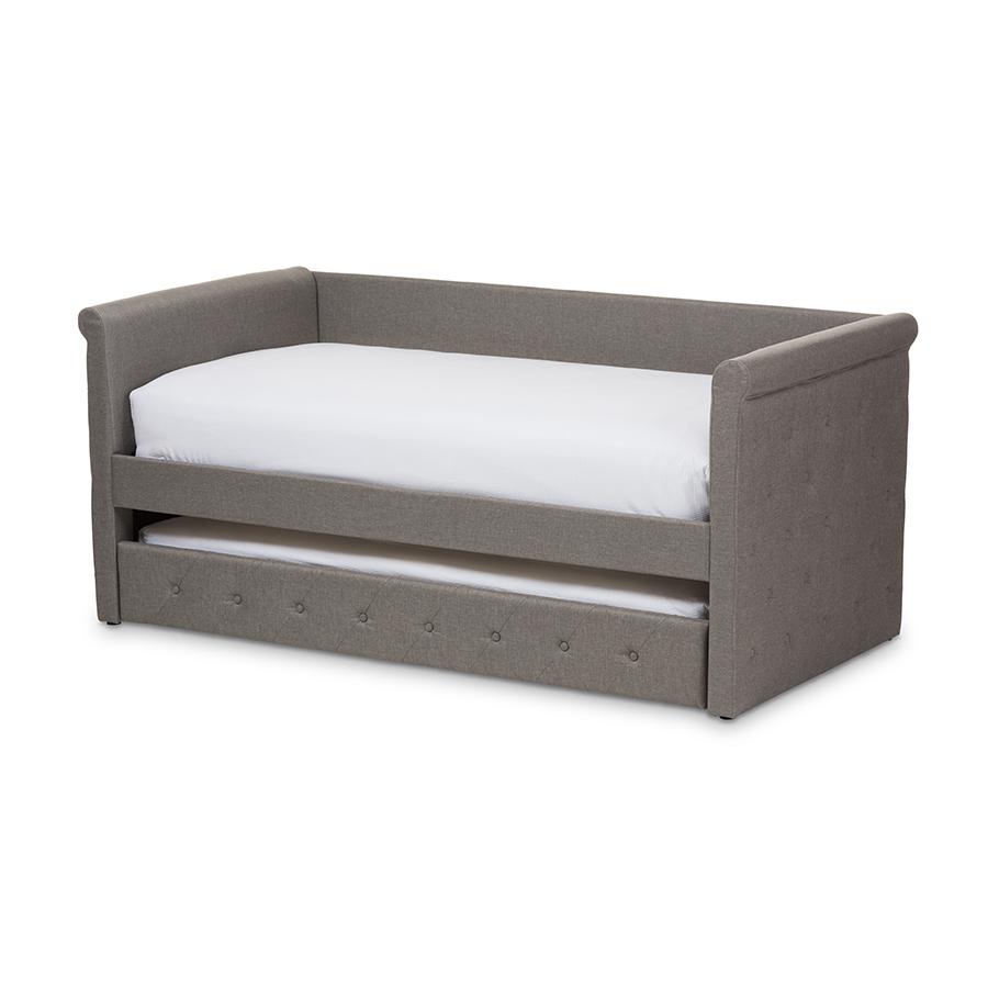 Baxton Studio CF8825-Light Grey-Daybed Alena Modern & Contemporary Light Grey Fabric Daybed with Trundle