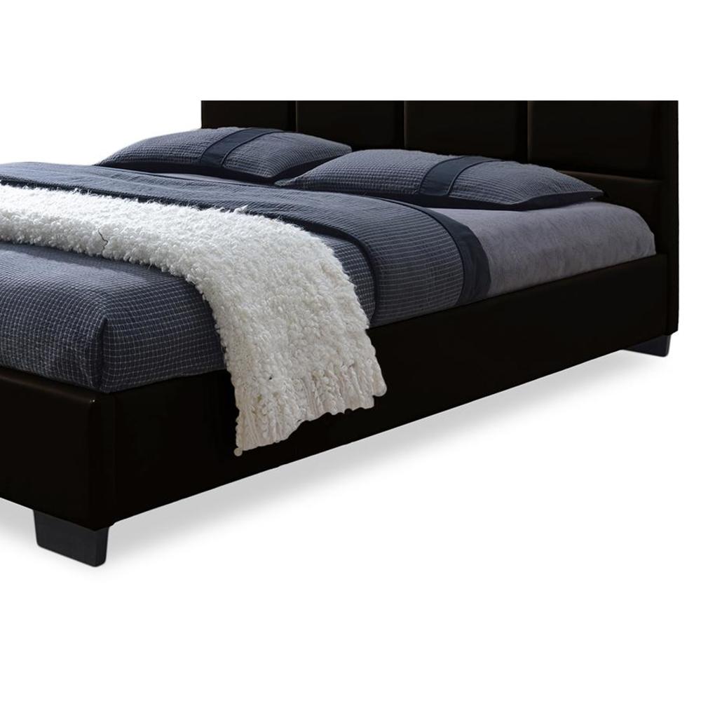 Baxton Studio Vivaldi Modern and Contemporary Dark Brown Faux Leather Padded Platform Base Queen Size Bed Frame
