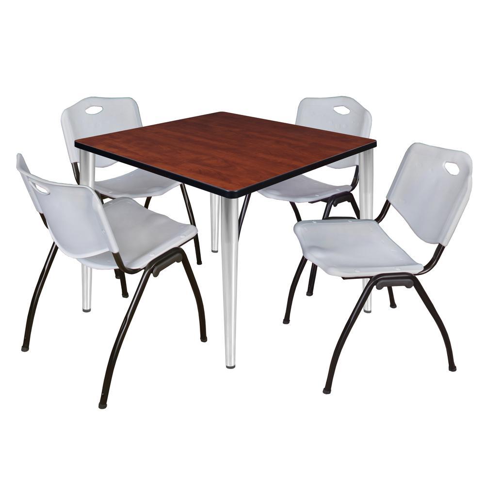 Regency Kahlo 36 in. Square Breakroom Table- Cherry Top, Chrome Base & 4 M Stack Chairs- Grey