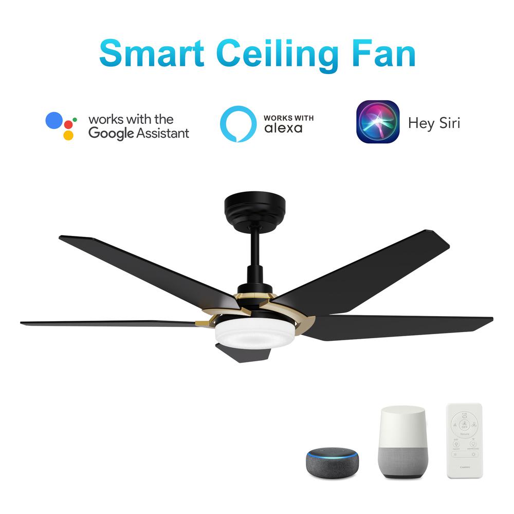 Carro Woodrow 52-inch Smart Ceiling Fan with Remote, Light Kit Included, Black
