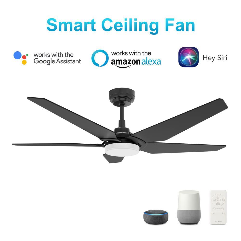 Carro Woodrow 52-inch Smart Ceiling Fan with Remote, Light Kit Included Black Finish