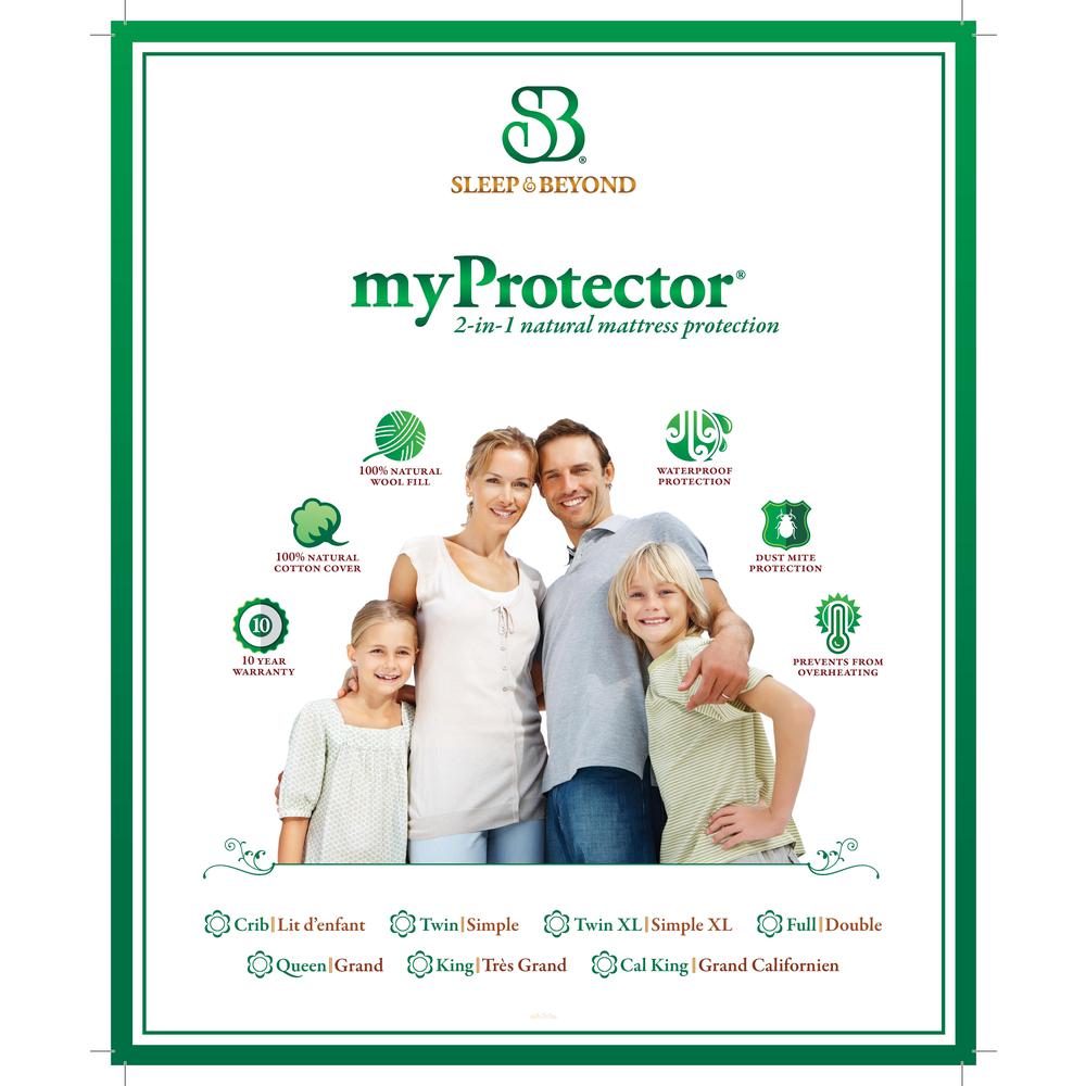 SLEEP & BEYOND myProtector®, 2-in-1 ultimate, washable wool filled mattress protector, Split Cal King 37x84"