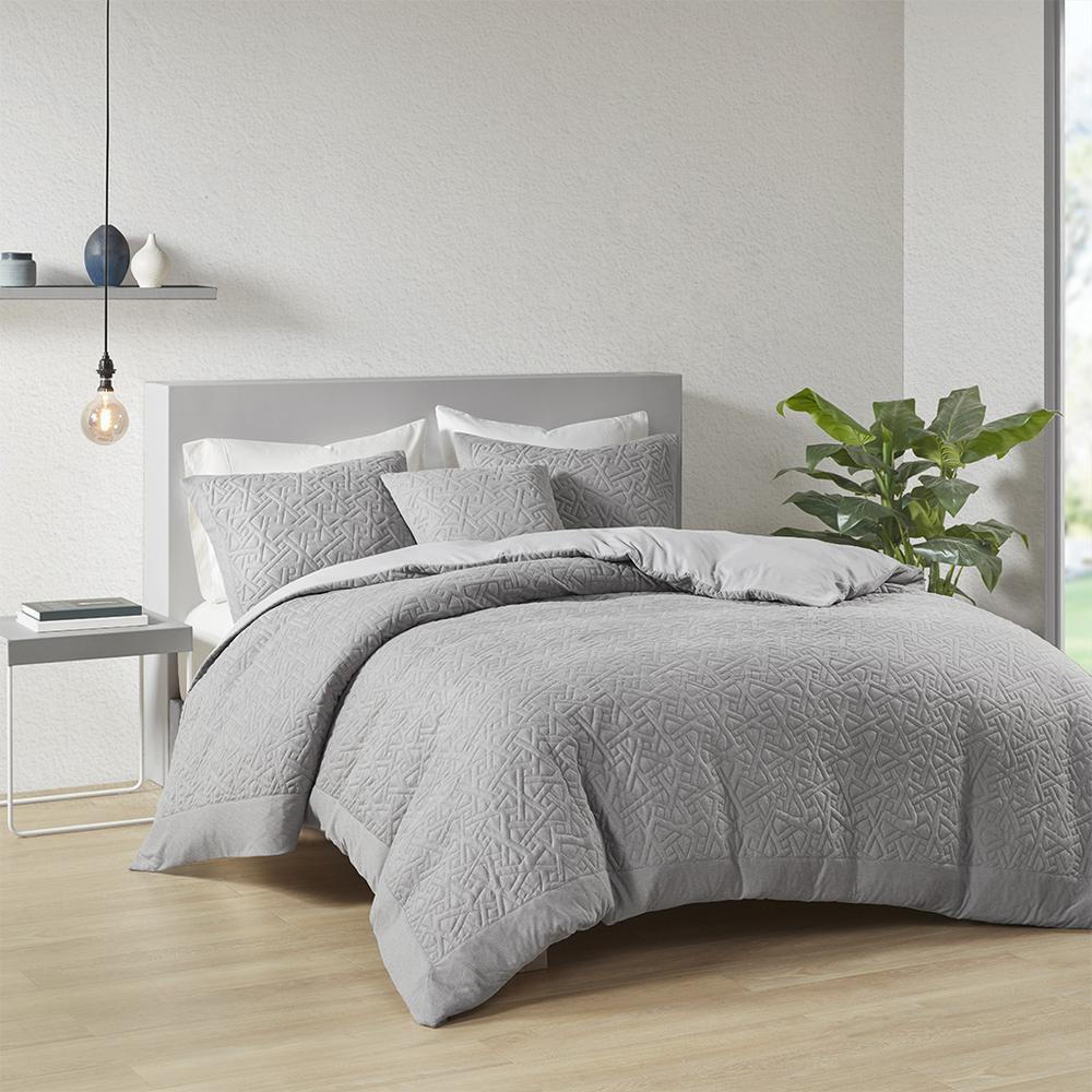 N Natori 3 Piece Oversized Knit Quilted Top Comforter Mini Set Full/Queen Grey