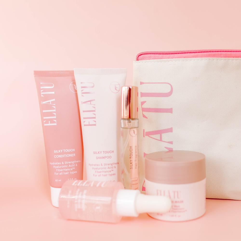 EllaTu Ellātu Travel Kit includes Shampoo, Conditioner, Mask, Serum and Hair fragrance