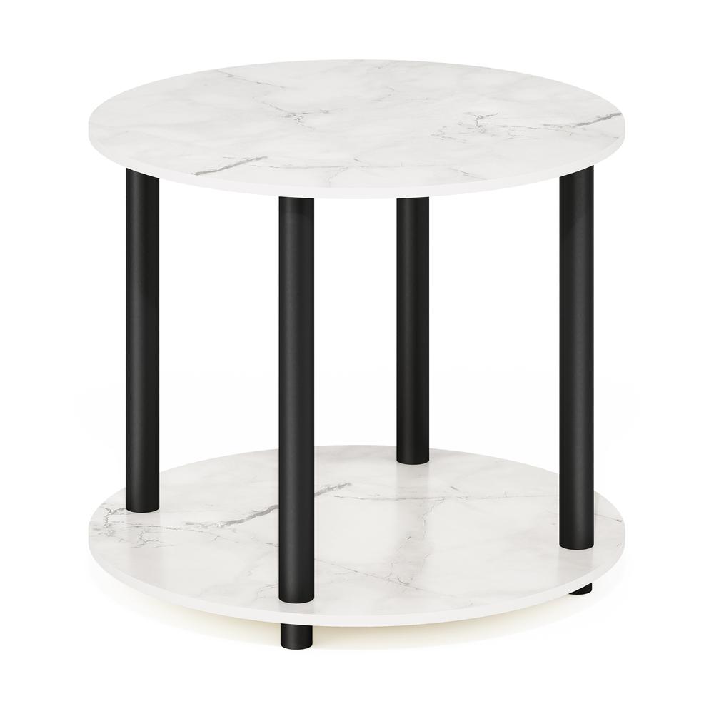 Furinno Turn-N-Tube Simple Design 2-Tier Round Wooden Coffee Table, Marble White