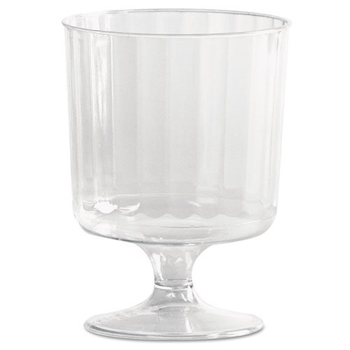 WNA Classic Crystal Plastic Wine Glasses on Pedestals, 5 oz, Clear, Fluted, 10/Pack, 24 Packs/Carton