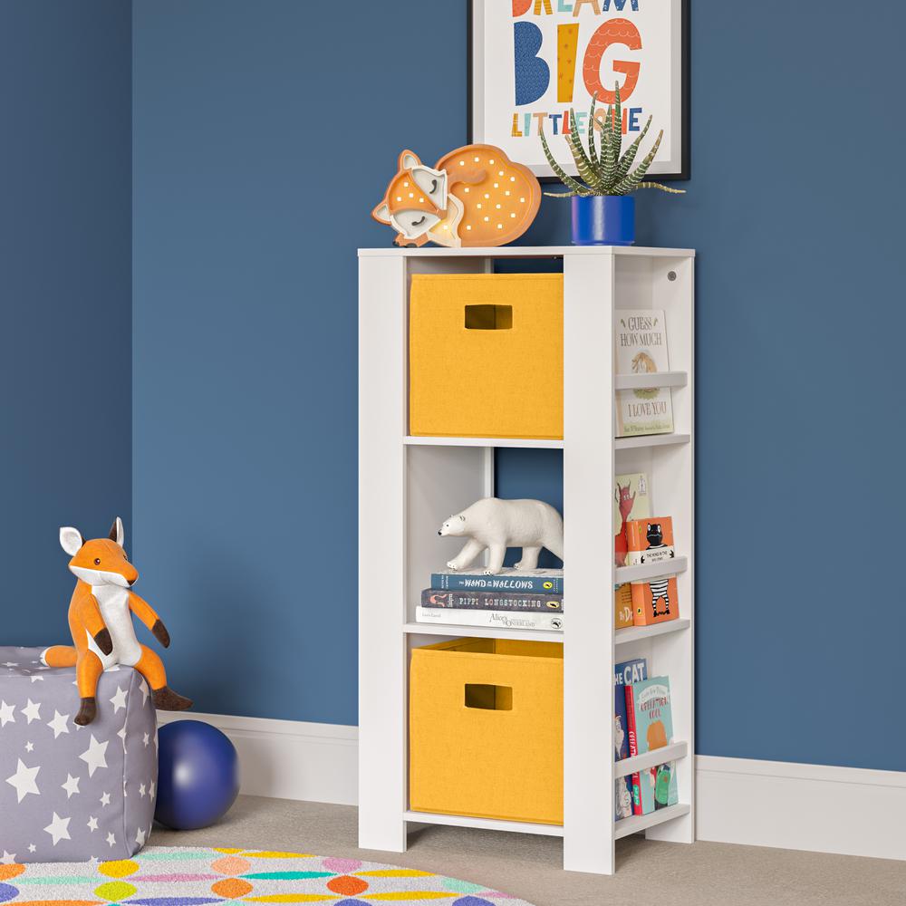 RiverRidge Home Book Nook Kids Cubby Storage Tower with Bookshelves and 2 Pc Bin, Golden Yellow