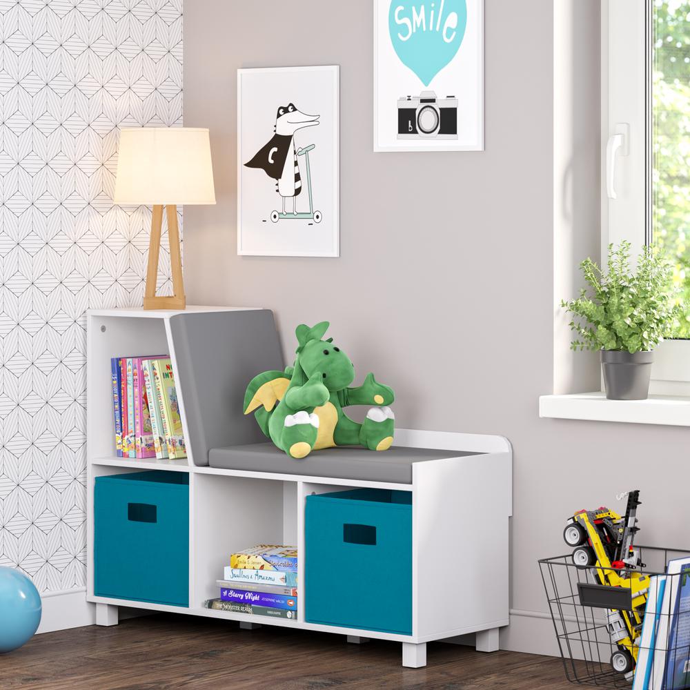 RiverRidge Home Book Nook Kids Storage Bench with Cubbies and 2pc Bin, Turquoise