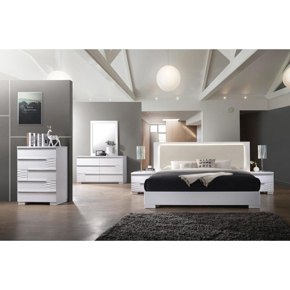 Best Master Furniture Best Master Athens 5-Piece Eastern King Platform Bedroom Set in White Lacquer