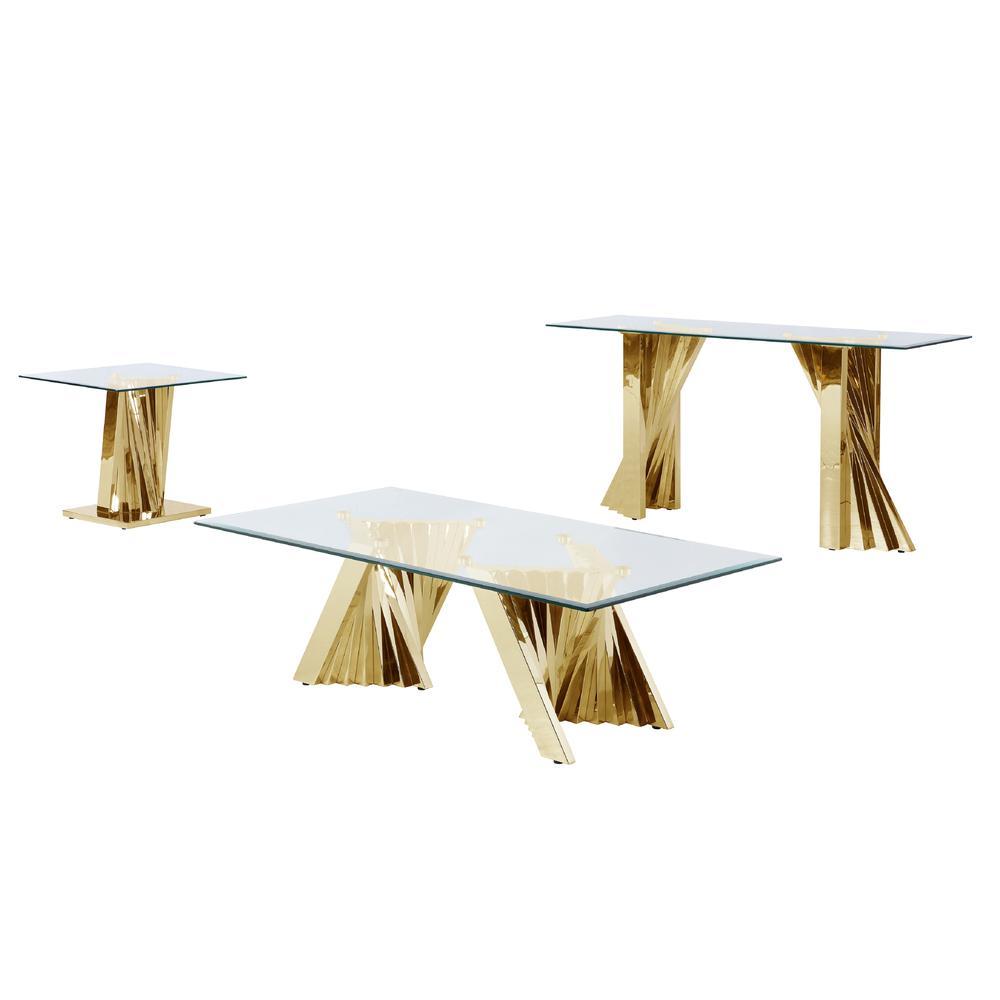 Best Quality Furniture Glass Coffee Table Sets: Coffee Table, End Table, Console Table with Stainless Steel Gold Base