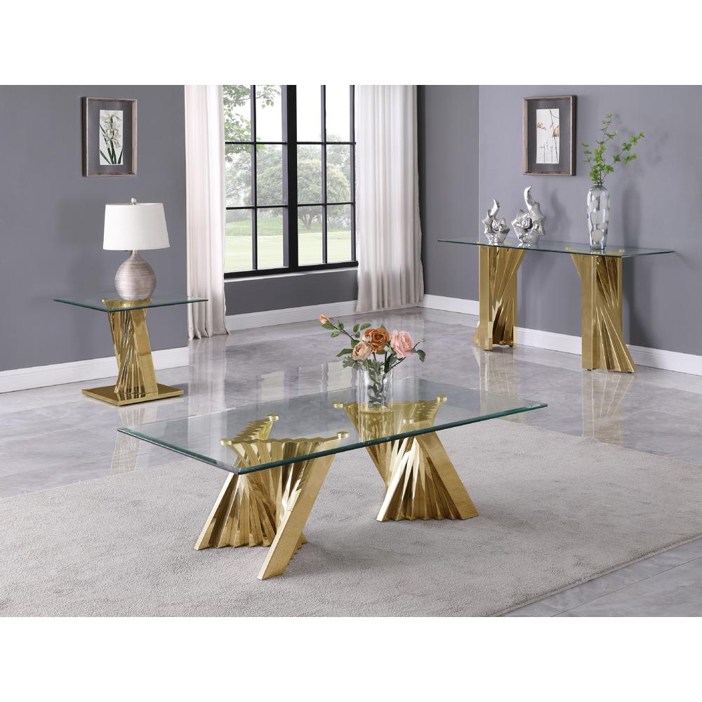Best Quality Furniture Glass Coffee Table Sets: Coffee Table, End Table, Console Table with Stainless Steel Gold Base