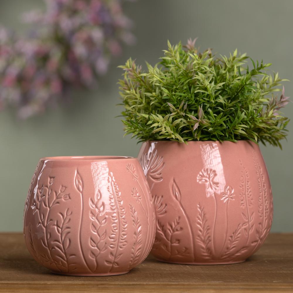 Melrose Floral Etched Ceramic Planter (Set of 2)