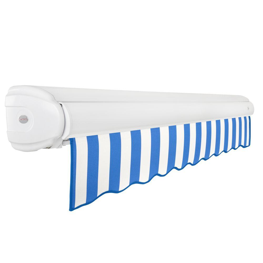 AWNTECH Full Cassette Right Motorized Patio Retractable Awning, Bright Blue/White Stripe