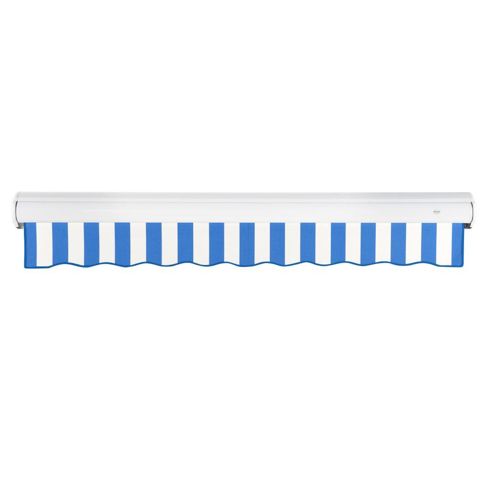 AWNTECH Full Cassette Right Motorized Patio Retractable Awning, Bright Blue/White Stripe