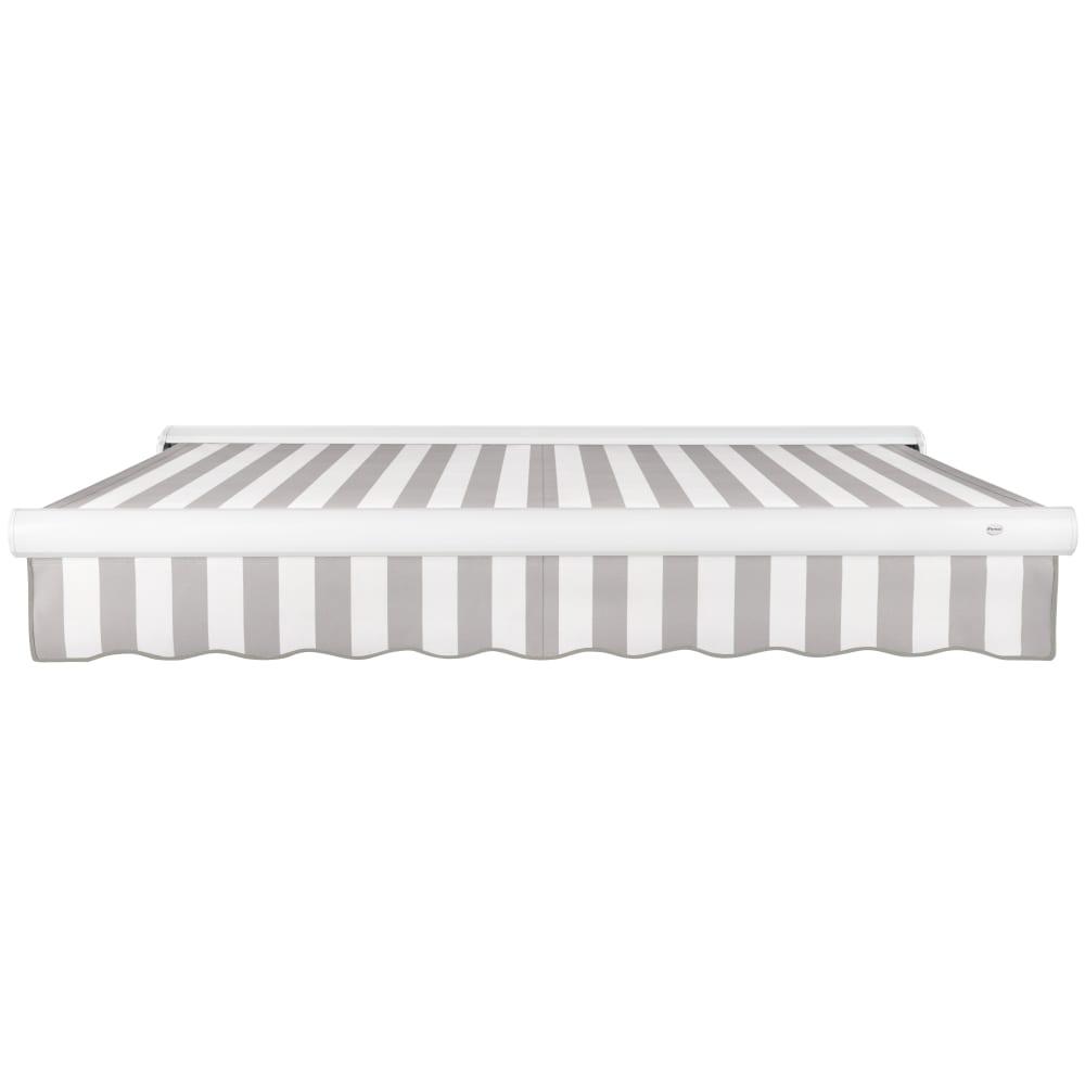 AWNTECH 18' x 10' Full Cassette Manual Patio Retractable Awning, Gray/White Stripe