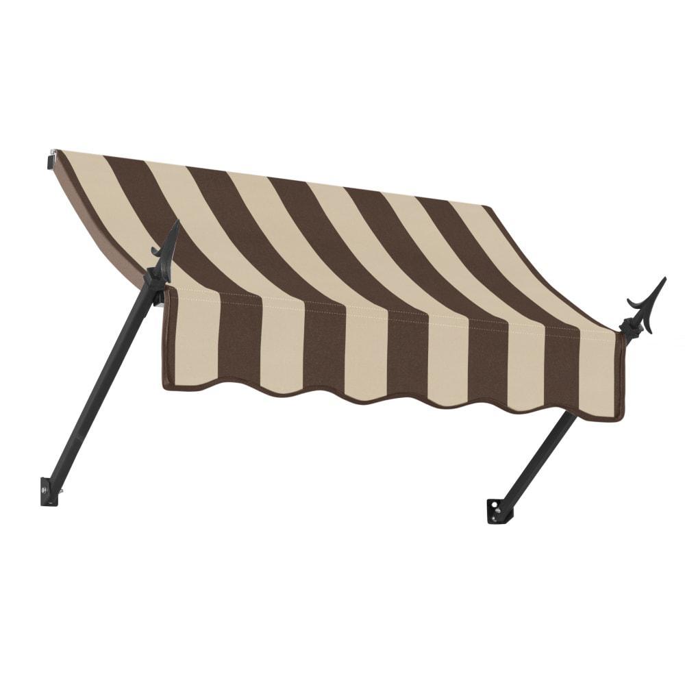 Awntech 3.375 ft New Orleans Fixed Awning Acrylic Fabric, Brown/Tan Stripe