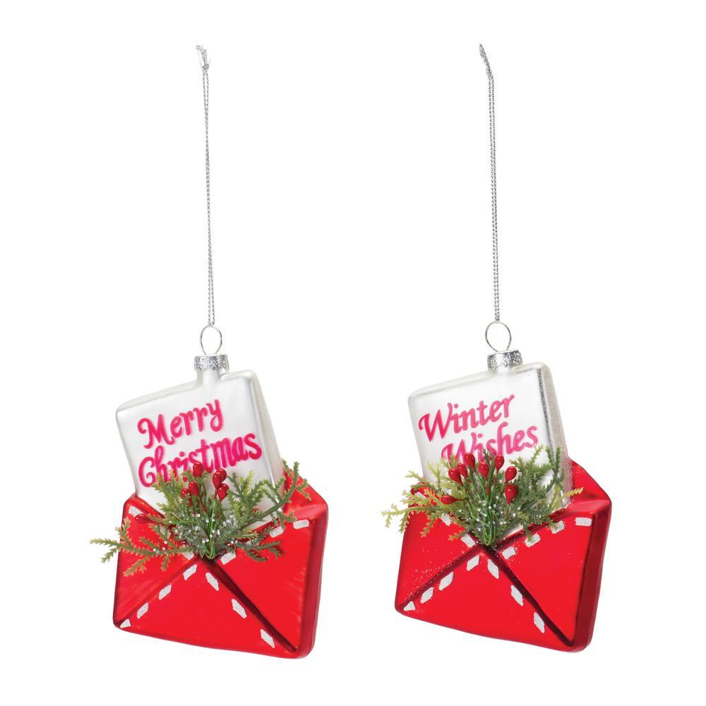 Melrose Glittered Glass Santa Letter Ornament (Set of 12)