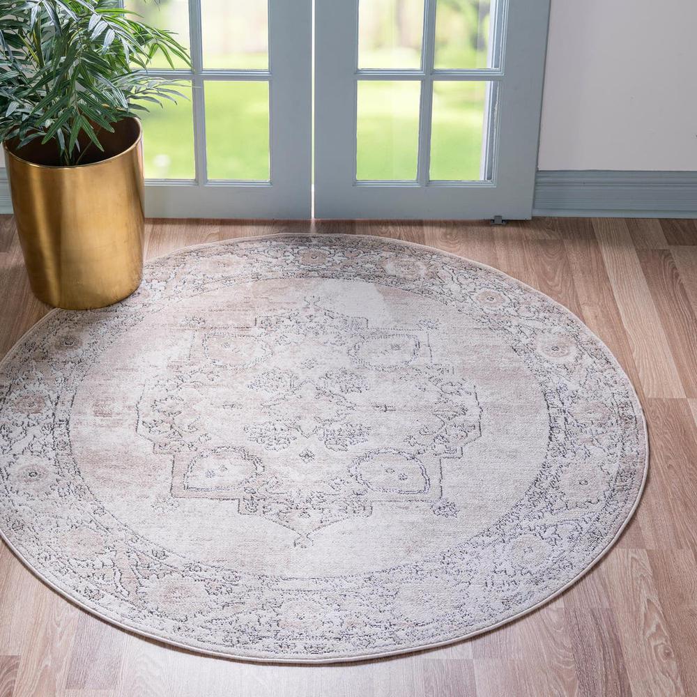 Unique Loom Portland Canby Area Rug 6' 1" x 6' 1", Round Ivory