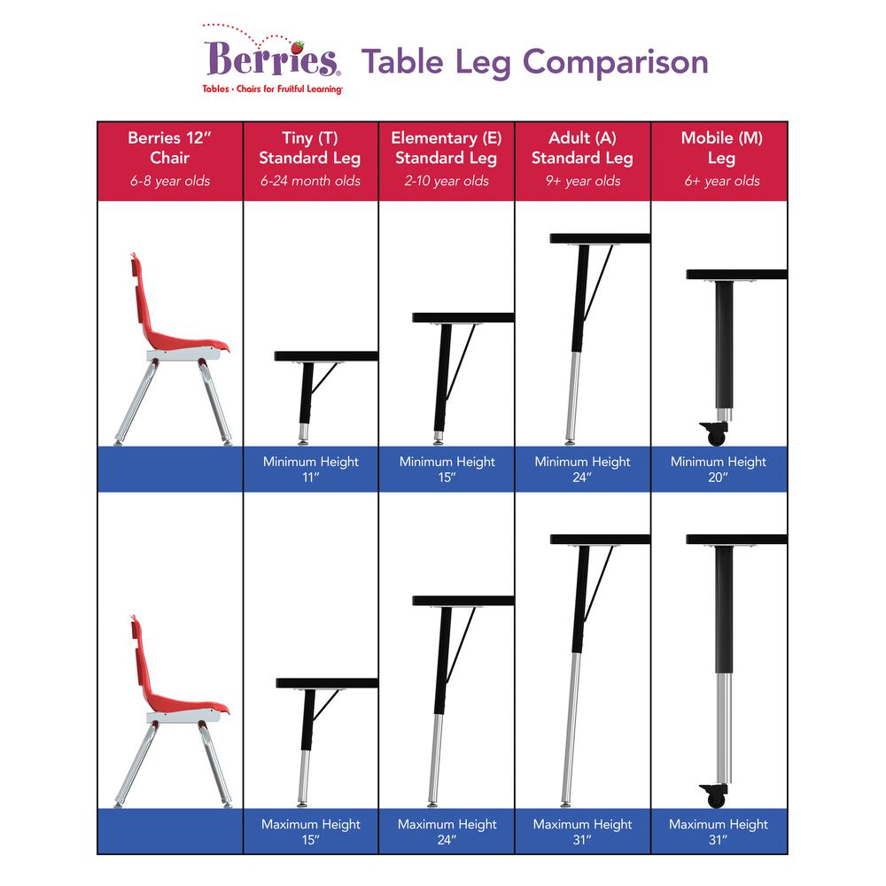Berries Rectangle Activity Table - 30" X 48", Mobile - Maple/Black/Black