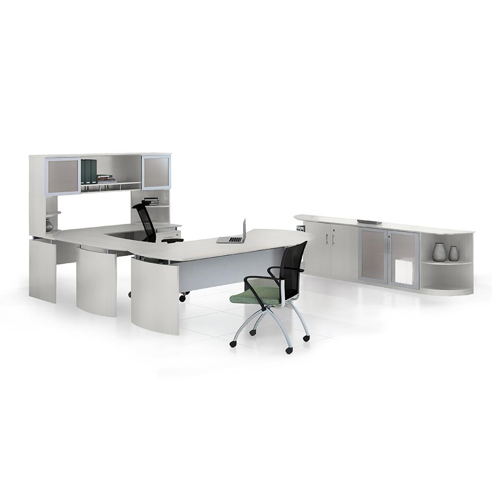 Mayline Medina™ Curved Desk Extension, Left - TexturedSeaSalt