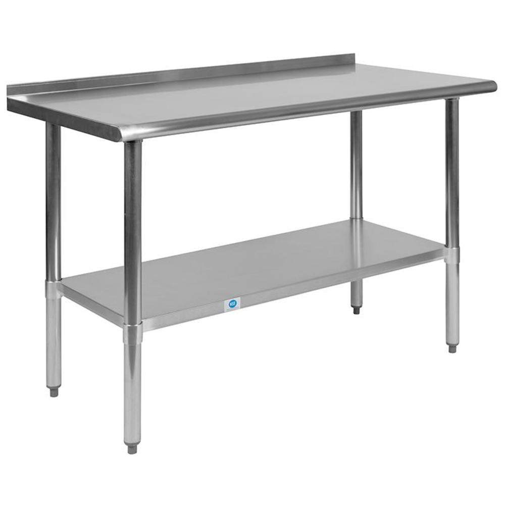 Flash Furniture Stainless Steel 18 Gauge Work Table with 1.5" Backsplash and Undershelf - NSF Certified - 48"W x 24"D x 36"H