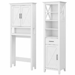 Bush Furniture Tall Linen Cabinet and Over The Toilet Storage Cabinet White Ash