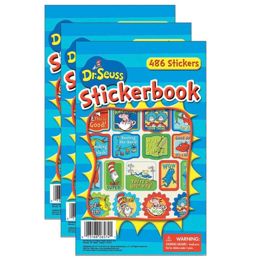 Eureka Dr. Seuss Awesome Sticker Book, 486 Stickers Per Pack, Pack of 3