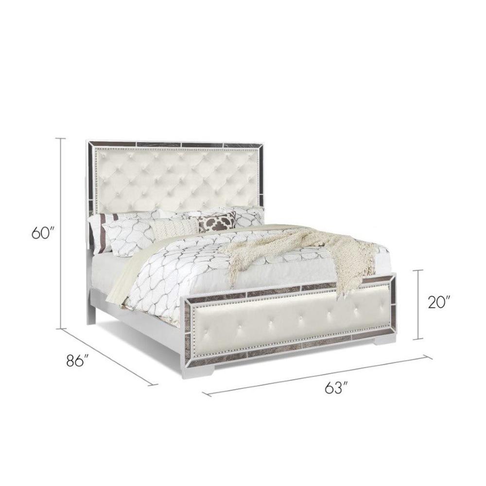 Reve & Belle Anzell 5pc Queen Bedroom Set with Mirror Trim, White